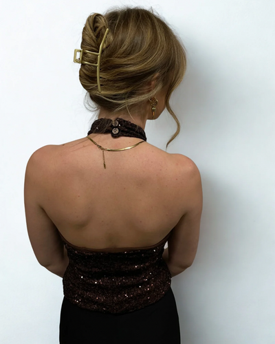 Glitter halter top bruin