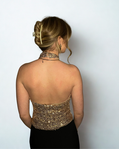 Glitter halter top goud