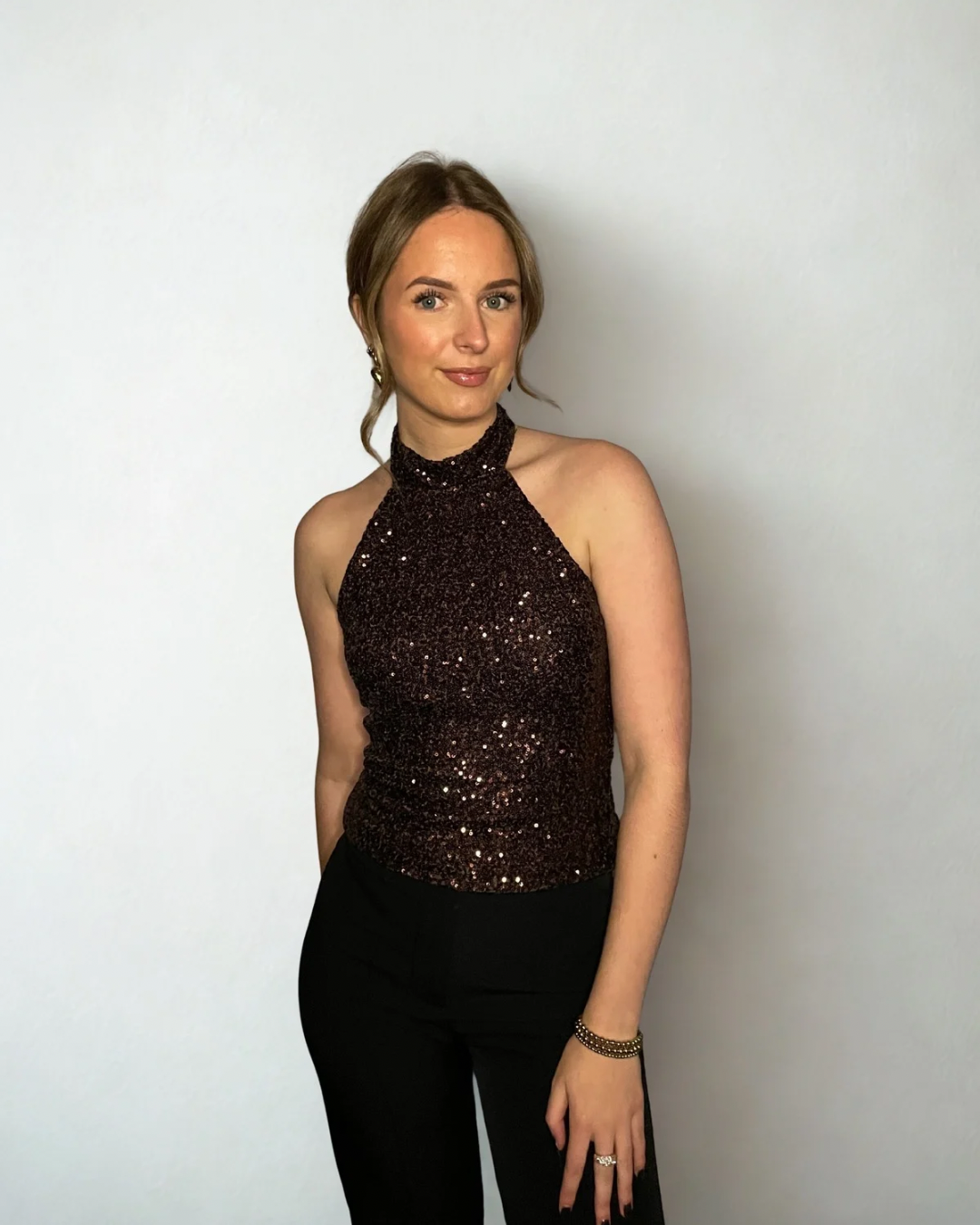 Glitter halter top bruin