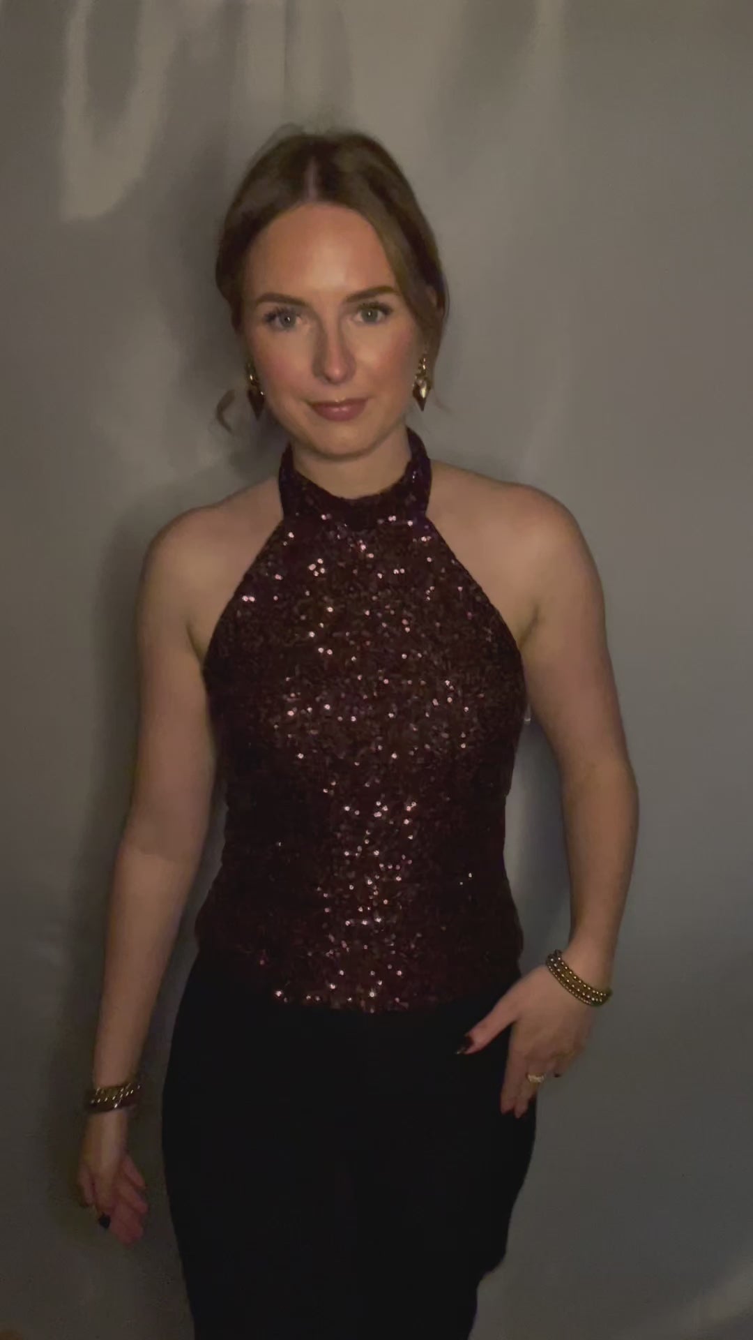 Glitter halter top bruin