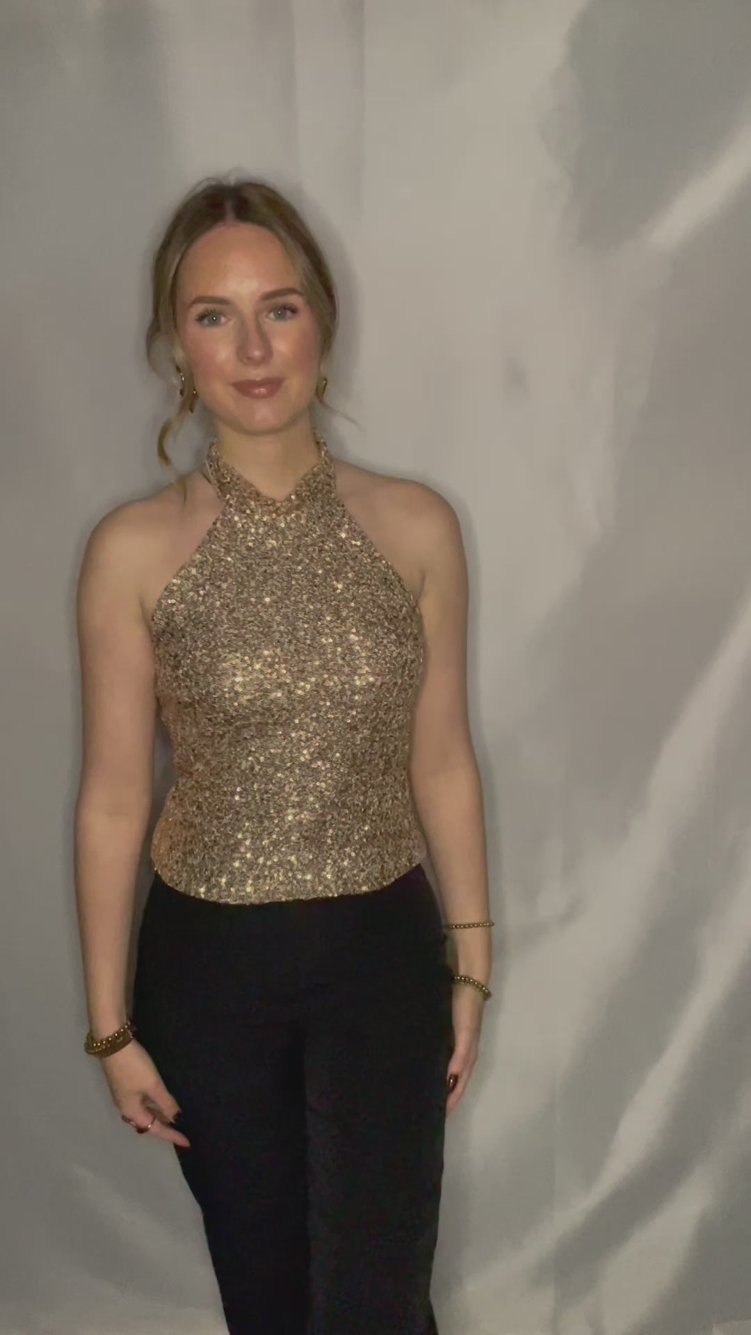 Glitter halter top goud